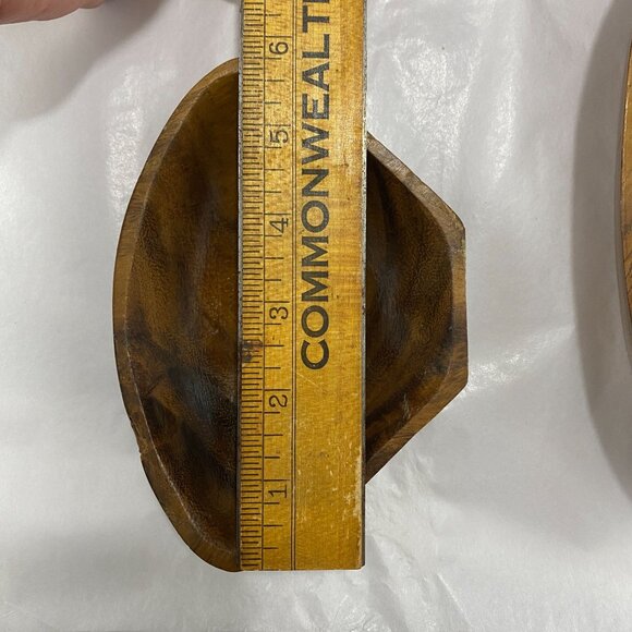 Vintage Monkey Pod Style Wood Triangle Nut Candy Trinket Bowls Set Of 4 - Picture 9 of 12